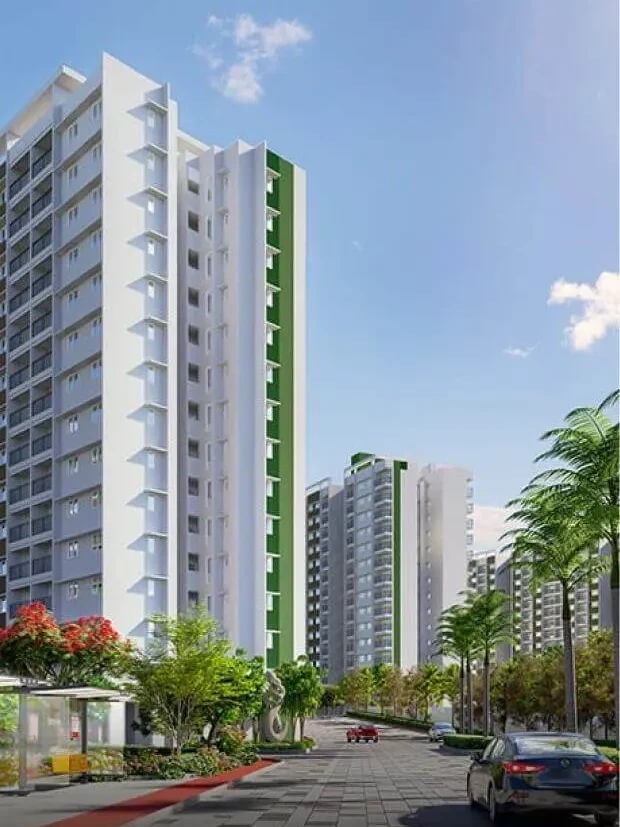 Street view along the Adarsh Parkland Phase 2 towers with landscaped verge, developer artist impression