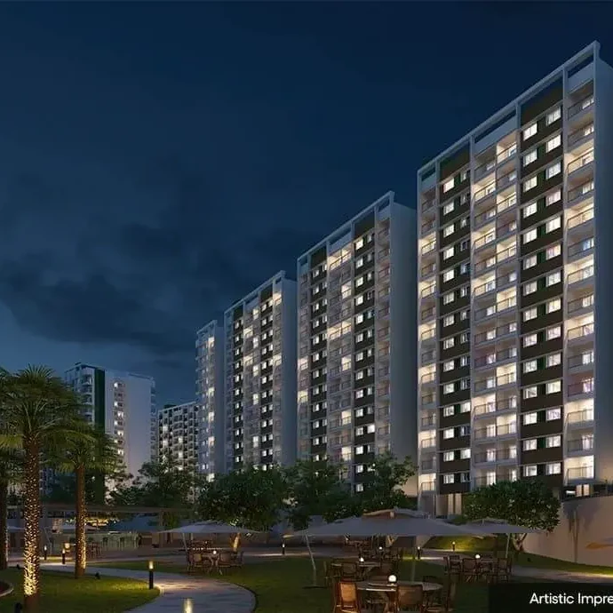 Adarsh Parkland Phase 2 towers at night, developer artist impression