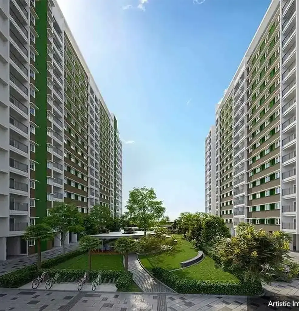 Adarsh Parkland Phase 2 residential towers seen across the central landscaped garden, artist impression
