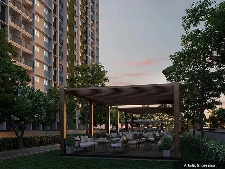 Evening seating pergola and alfresco dining area, developer artist impression